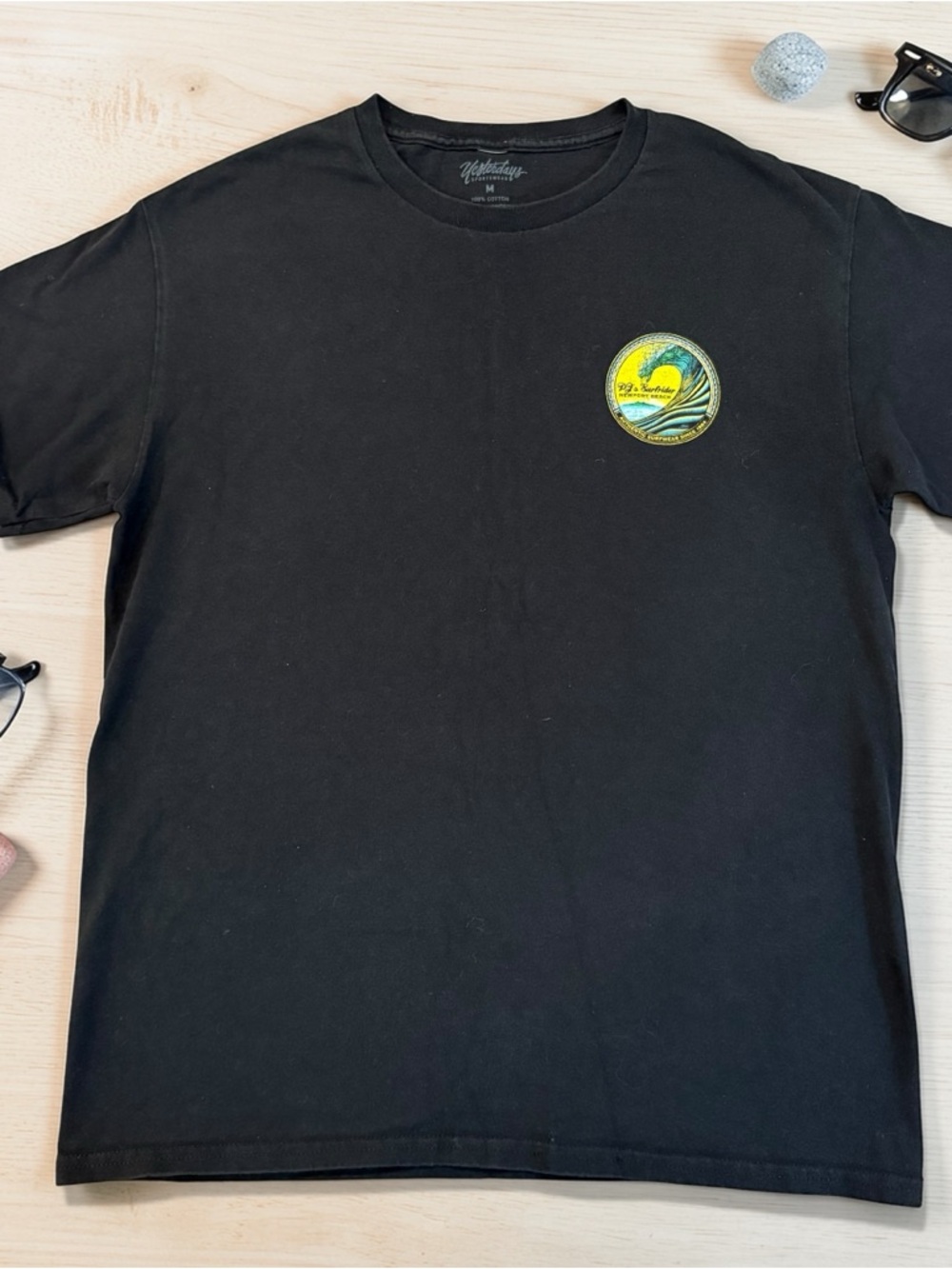 PJ’s Surfrider Surf Skate Tee Black Graphic Pocket-Logo T-Shirt